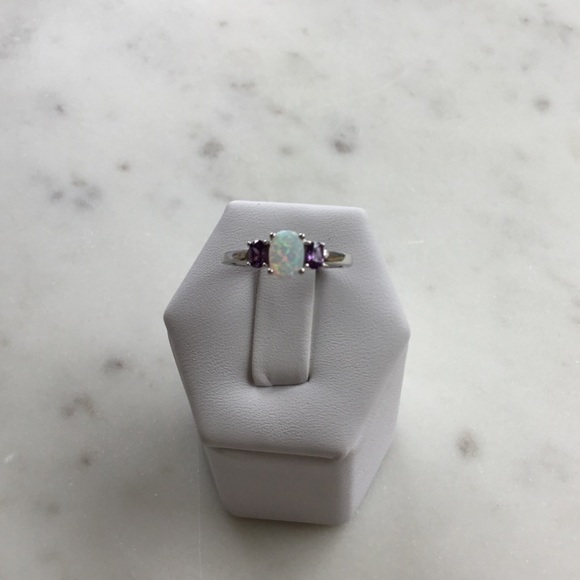 Sterling Silver Lab Created Opal Ring - Picture 14 of 16